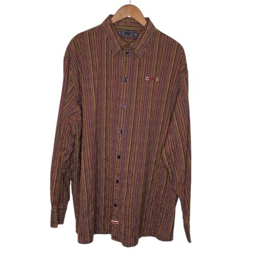 COOGI Mens Striped Button Up Shirt Size XXXL Y2K Hip Hop Streetwear Indie Retro